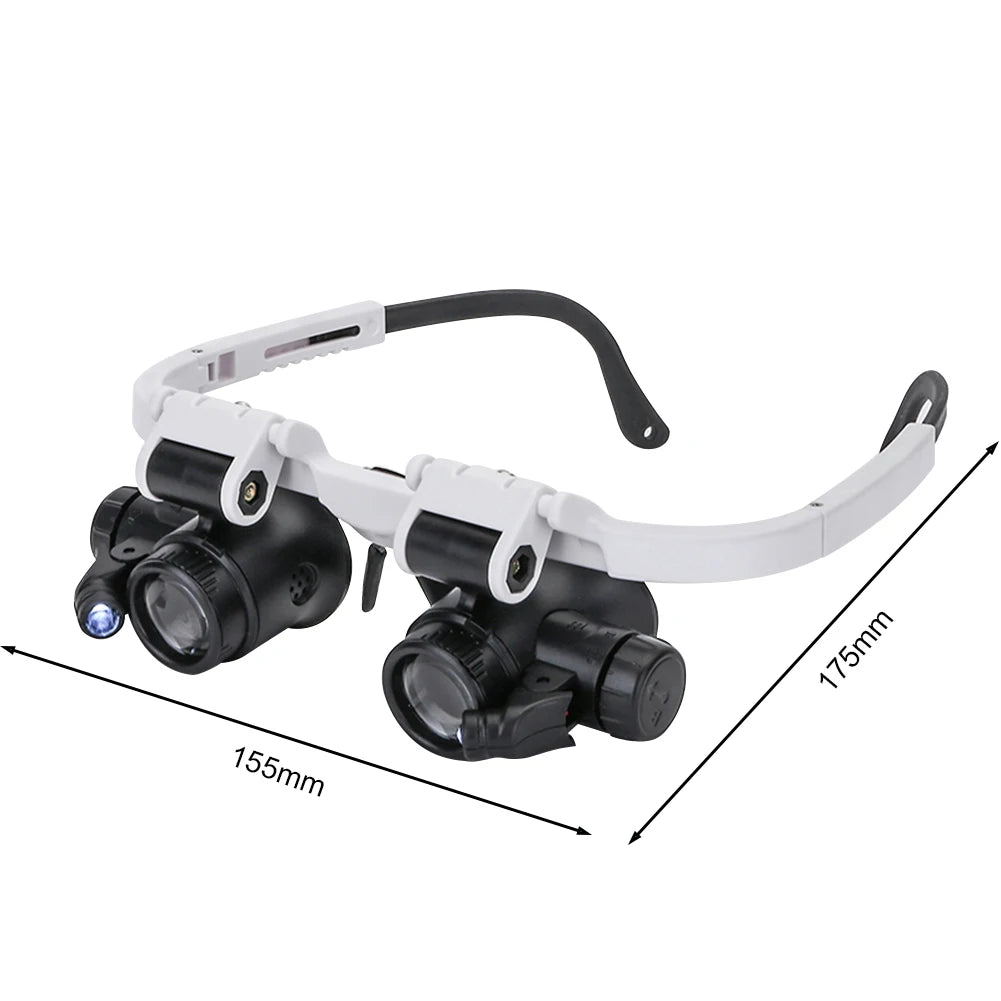 2x LED Watch Repair Magnifier Glasses – 8X, 15X, 23X Telescopic Lenses with LED Lights for Jewellery Inspection & Reading