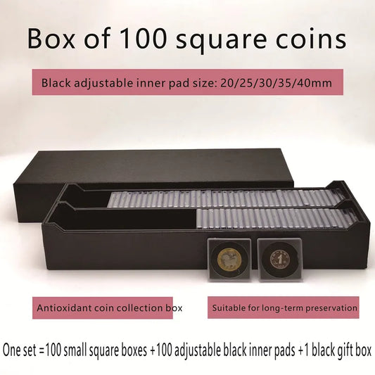 100 Square Coin Boxes – Anti-Oxidation Storage for Commemorative, Gold & Silver Coins