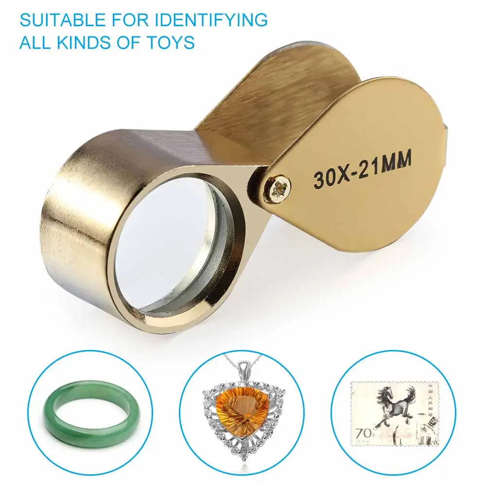 30X Mini Folding Jewellery Magnifying Glass – Portable Triplet Loupe for Diamond and Gemstone Inspection