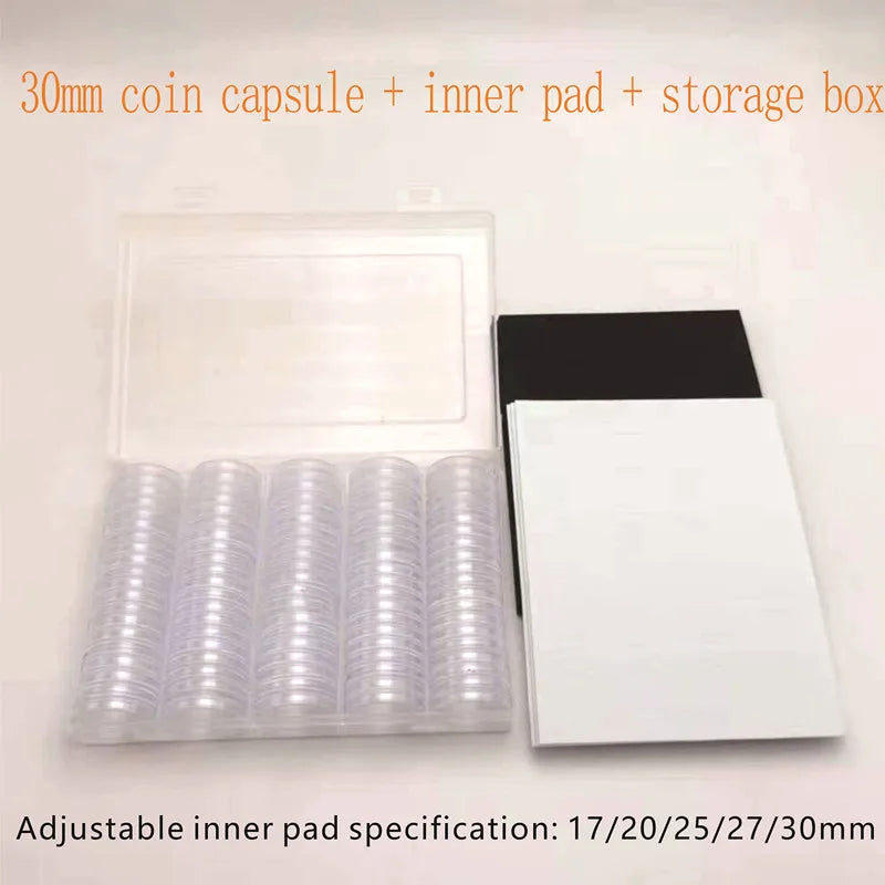 Set of 100 - 30mm Coin Capsules with Protective Storage Box