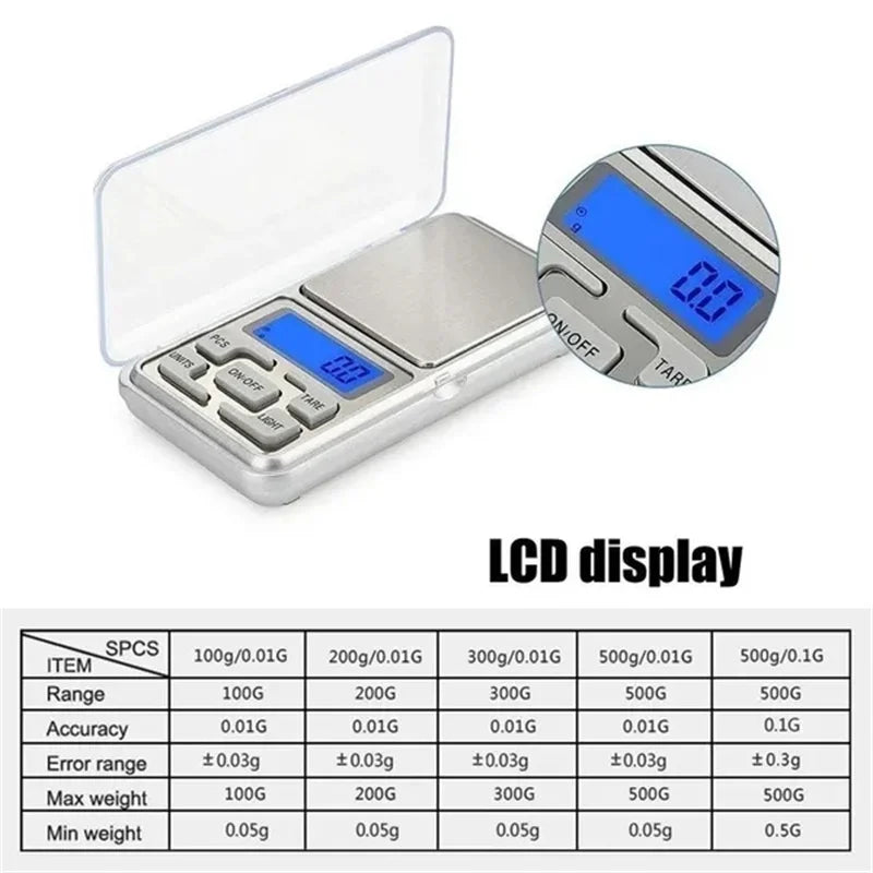 Electronic Digital Pocket Scale – 0.01g Precision Mini Jewelry Weighing Scale with Backlight Display for Kitchen (100g/200g/300g/500g Capacity)