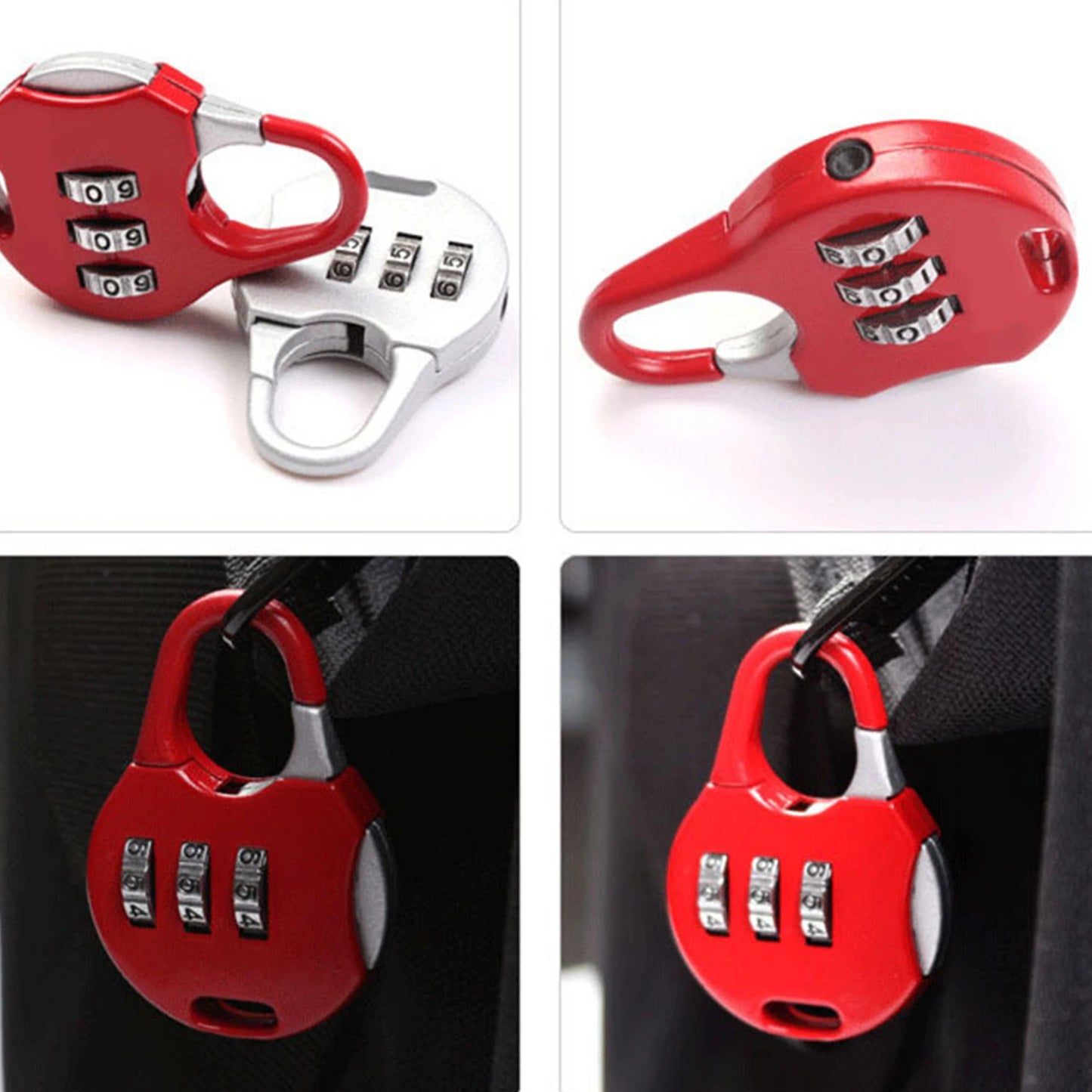 Luggage lock with a 3-digit combination.