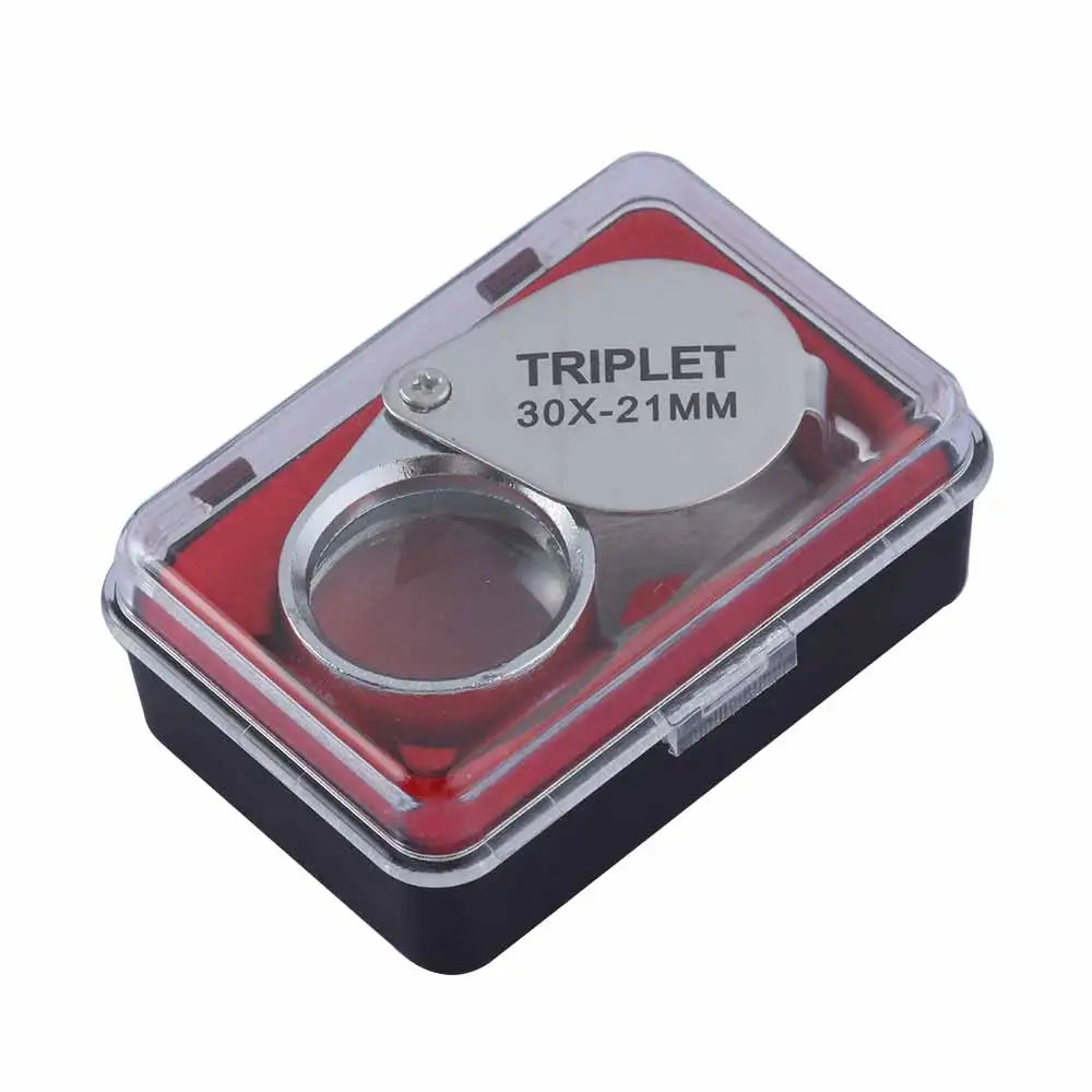 10x, 20x, 30x Pocket Folding Jewelry Loupe – Mini Triplet Magnifying Glass for Diamond &amp; Gemstone Inspection