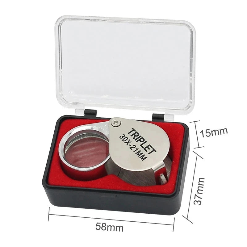 10x, 20x, 30x Pocket Folding Jewelry Loupe – Mini Triplet Magnifying Glass for Diamond &amp; Gemstone Inspection