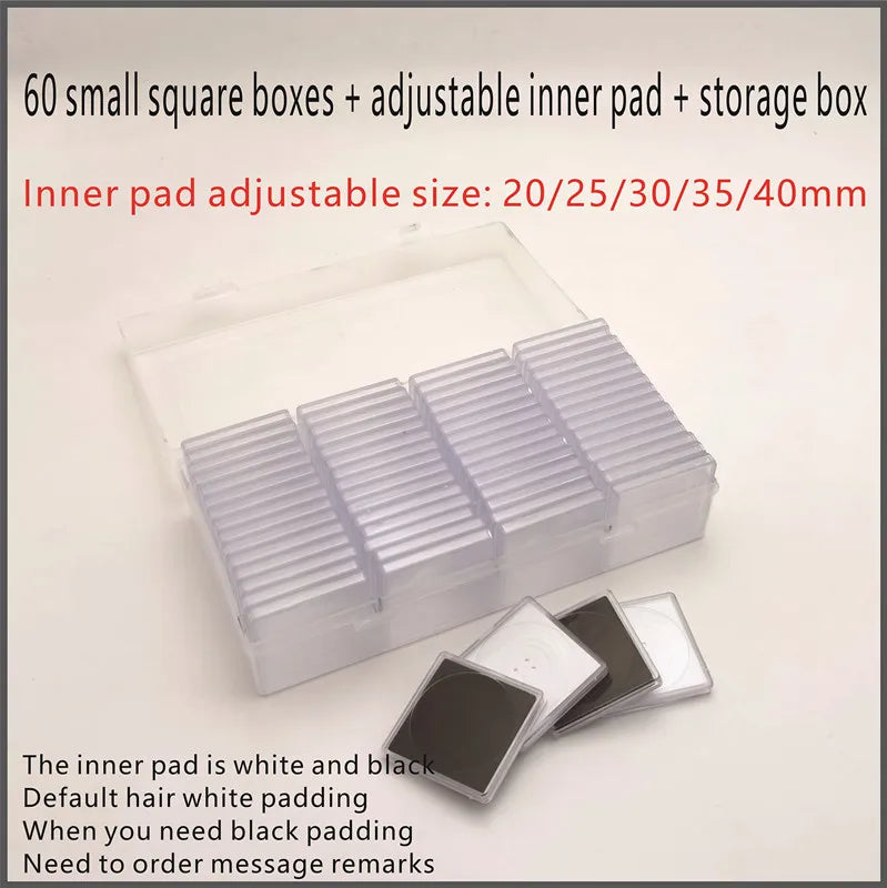 60-Piece Commemorative Coin Storage Set – Adjustable 30mm & 40mm Square and Round Boxes for Coin Collection