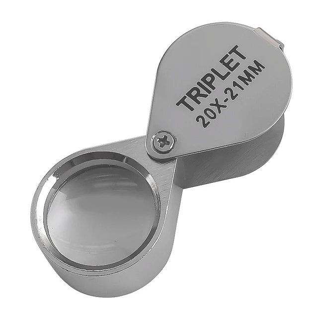 10x, 20x, 30x Pocket Folding Jewelry Loupe – Mini Triplet Magnifying Glass for Diamond &amp; Gemstone Inspection