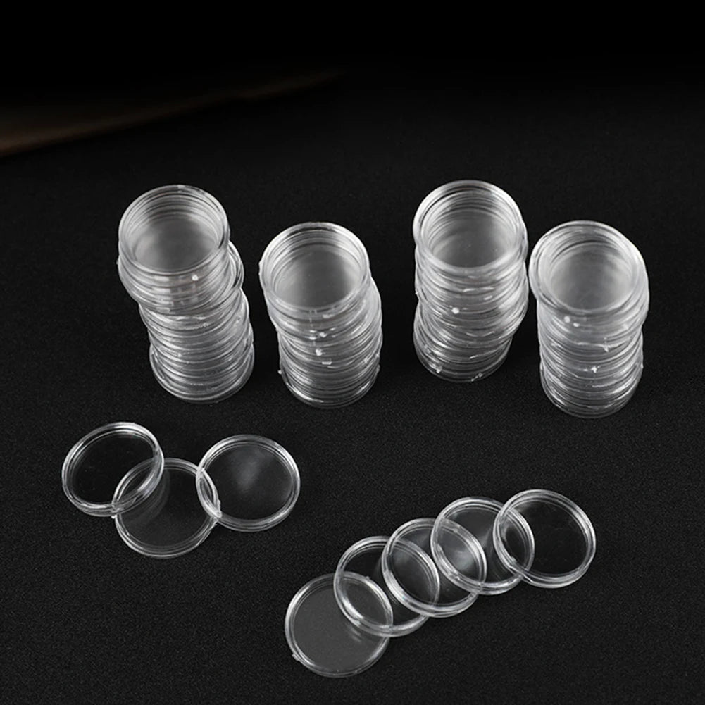 100-Pack 16mm Clear Coin Holder Capsules – Transparent Round Protection Cases for Coin Display & Storage