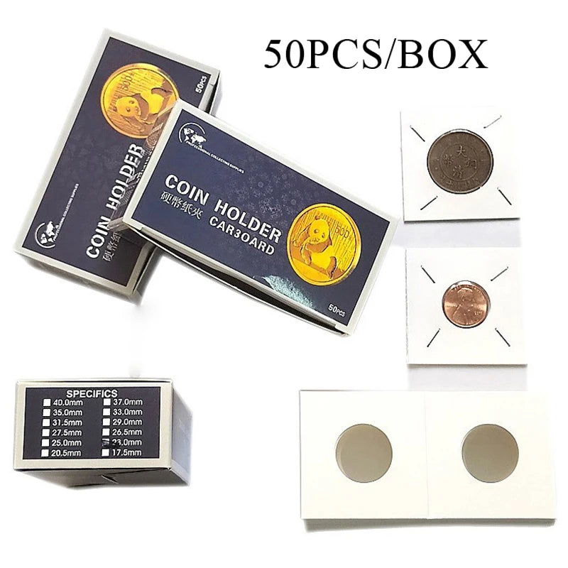 50PCS Square Cardboard Coin Holders – Assorted Size Coin Flip Storage Cases for Collection Albums