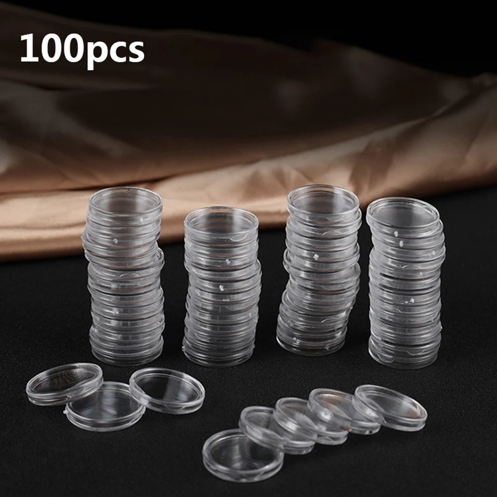 100-Pack 16mm Clear Coin Holder Capsules – Transparent Round Protection Cases for Coin Display & Storage