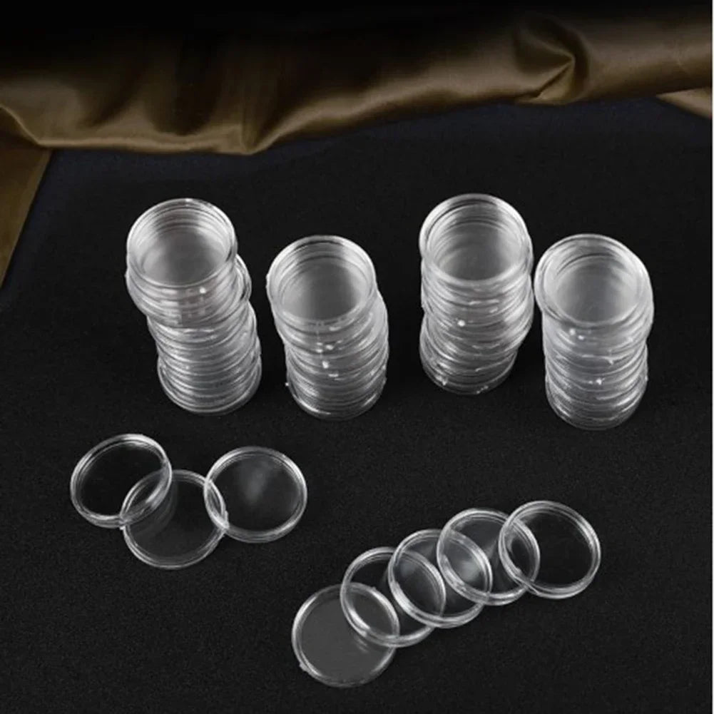 100-Pack 16mm Clear Coin Holder Capsules – Transparent Round Protection Cases for Coin Display & Storage