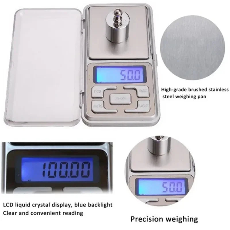 Electronic Digital Pocket Scale – 0.01g Precision Mini Jewelry Weighing Scale with Backlight Display for Kitchen (100g/200g/300g/500g Capacity)