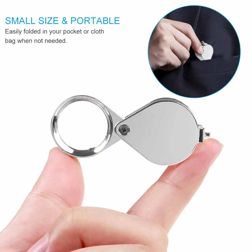 10x, 20x, 30x Pocket Folding Jewelry Loupe – Mini Triplet Magnifying Glass for Diamond &amp; Gemstone Inspection