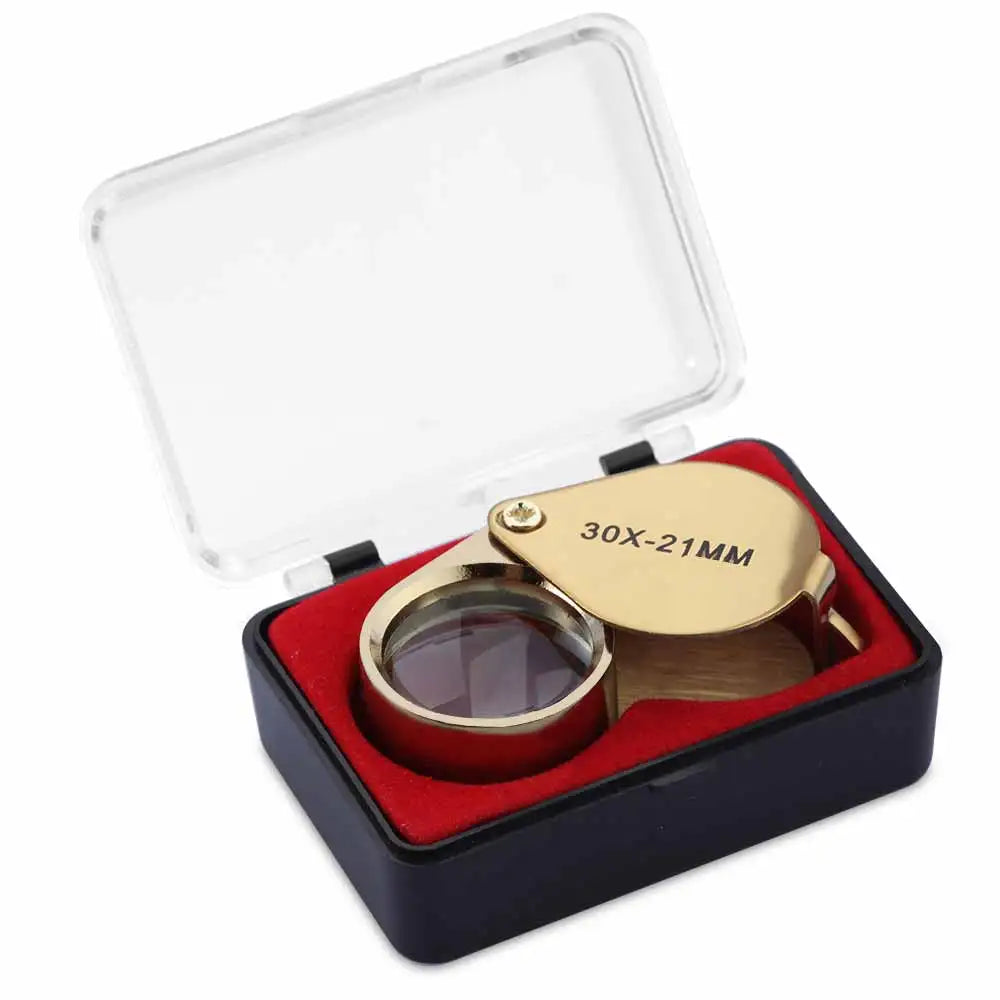 30X Mini Folding Jewellery Magnifying Glass – Portable Triplet Loupe for Diamond and Gemstone Inspection