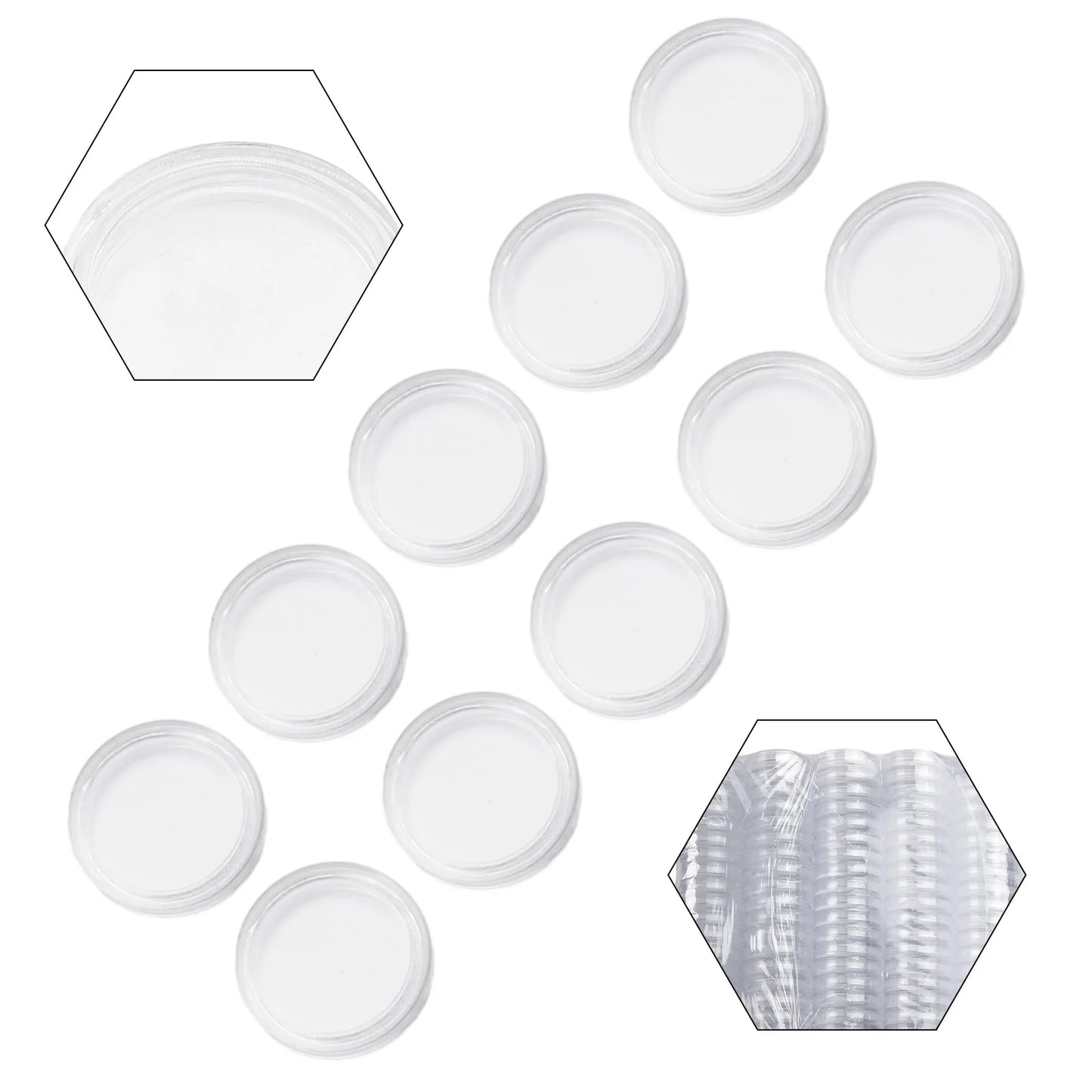 100-Pack 16mm Clear Coin Holder Capsules – Transparent Round Protection Cases for Coin Display & Storage