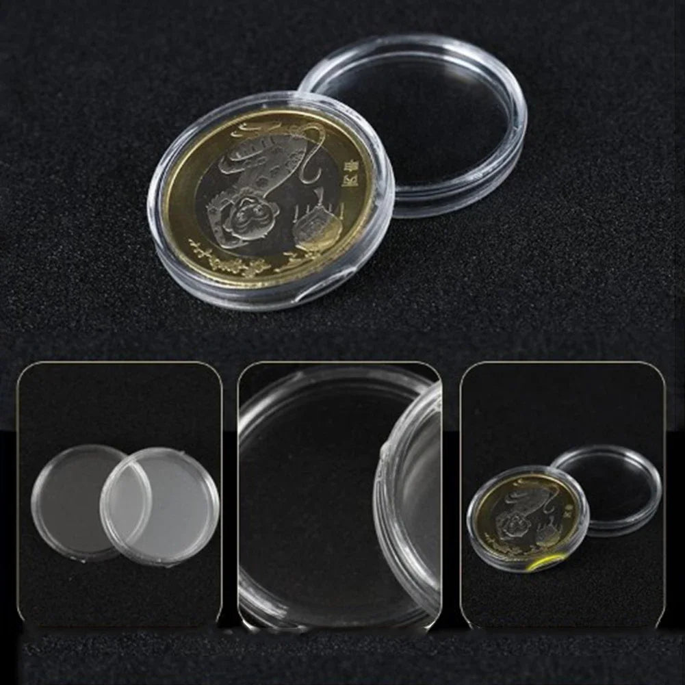 100-Pack 16mm Clear Coin Holder Capsules – Transparent Round Protection Cases for Coin Display & Storage