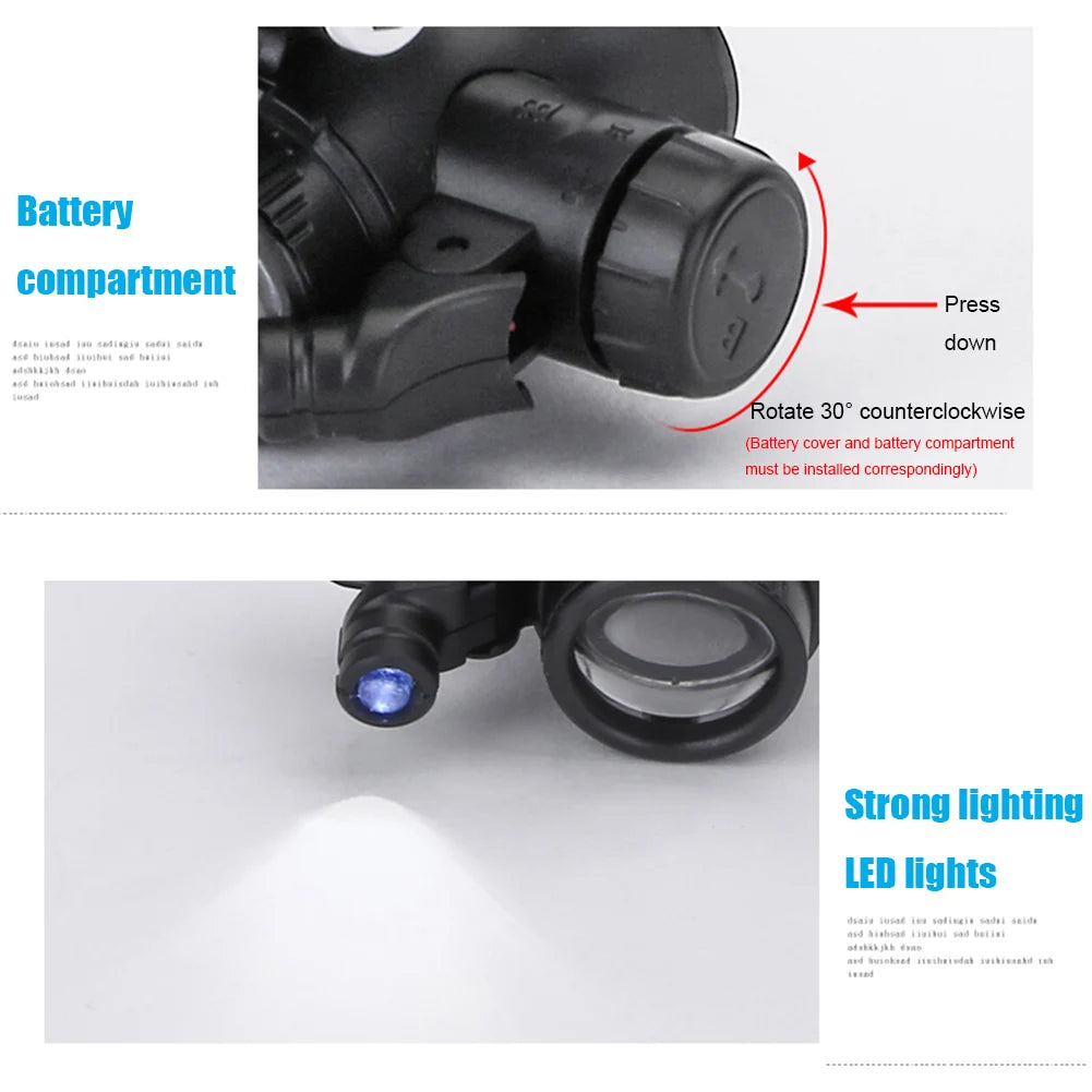 2x LED Watch Repair Magnifier Glasses – 8X, 15X, 23X Telescopic Lenses with LED Lights for Jewellery Inspection & Reading