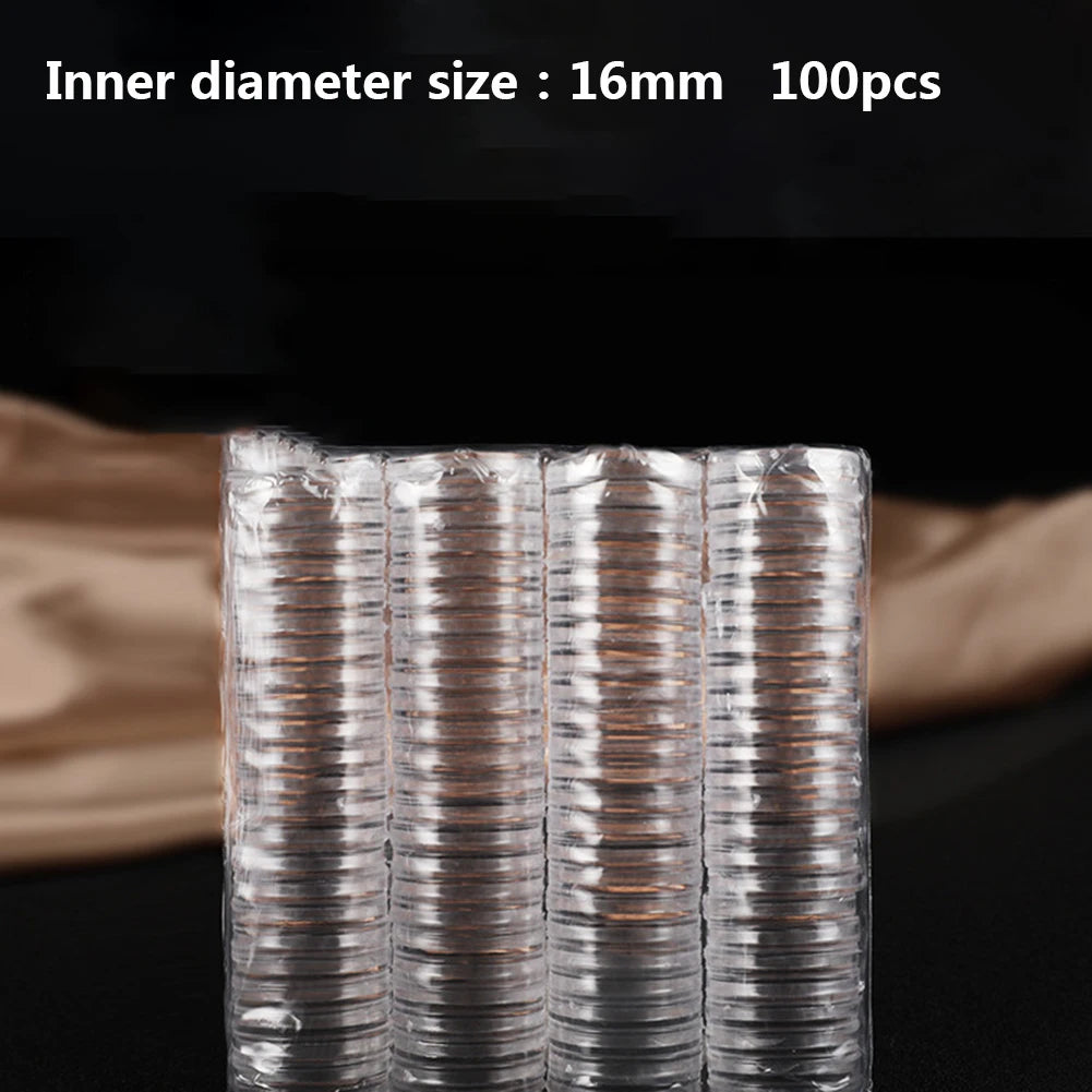 100-Pack 16mm Clear Coin Holder Capsules – Transparent Round Protection Cases for Coin Display & Storage