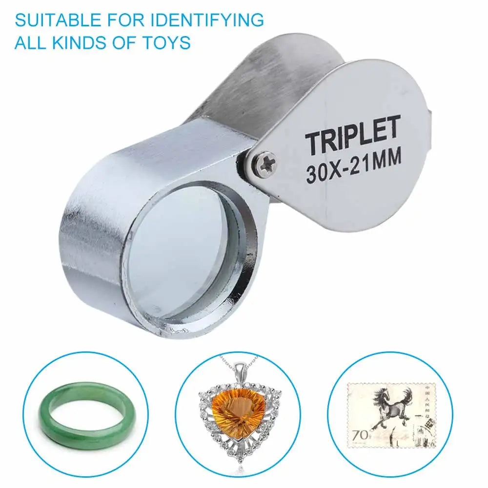 10x, 20x, 30x Pocket Folding Jewelry Loupe – Mini Triplet Magnifying Glass for Diamond &amp; Gemstone Inspection