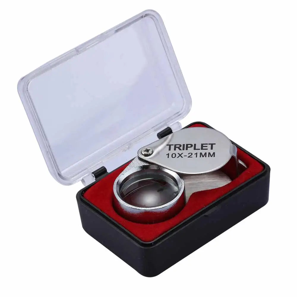 10x, 20x, 30x Pocket Folding Jewelry Loupe – Mini Triplet Magnifying Glass for Diamond &amp; Gemstone Inspection