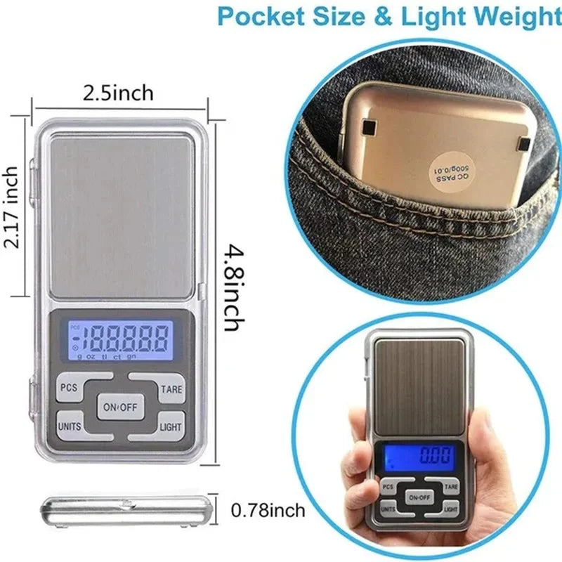 Electronic Digital Pocket Scale – 0.01g Precision Mini Jewelry Weighing Scale with Backlight Display for Kitchen (100g/200g/300g/500g Capacity)