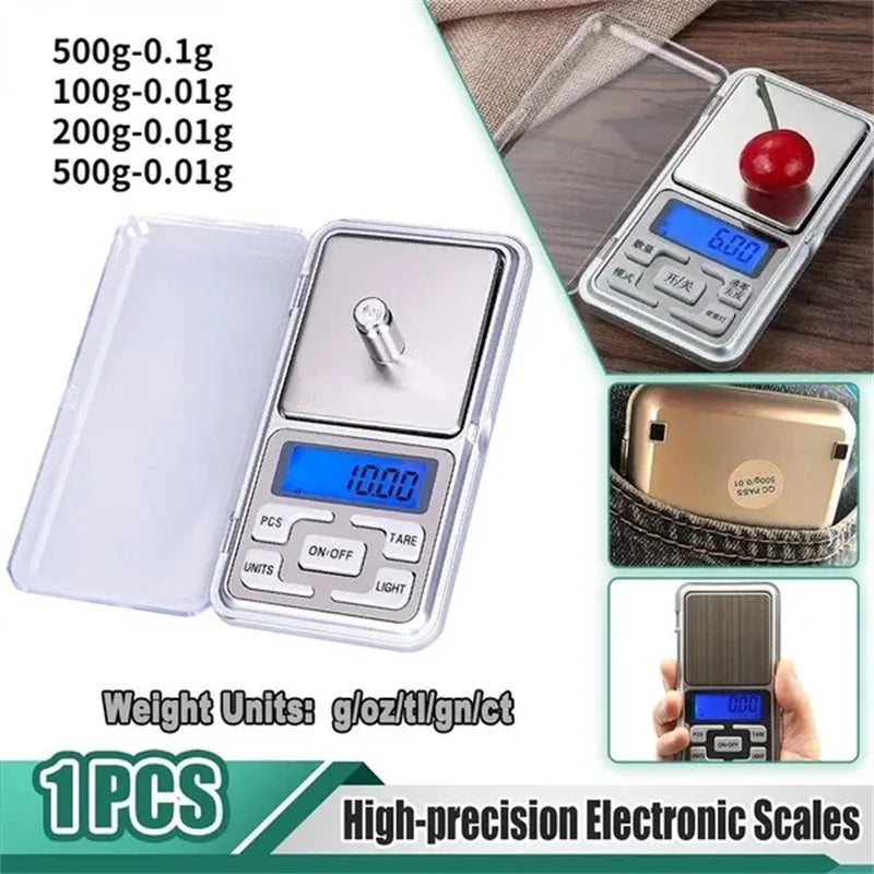 Electronic Digital Pocket Scale – 0.01g Precision Mini Jewelry Weighing Scale with Backlight Display for Kitchen (100g/200g/300g/500g Capacity)